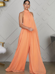 Halter Neck Sleeveless Backless Wide Leg Jumpsuit