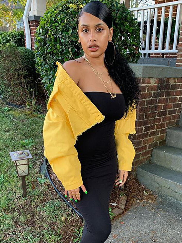 Long Sleeve Button Down Ripped Denim Jacket