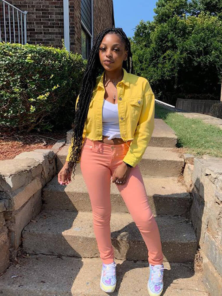 Long Sleeve Button Down Ripped Denim Jacket