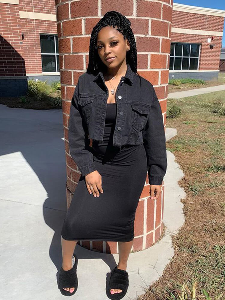 Long Sleeve Button Down Ripped Denim Jacket