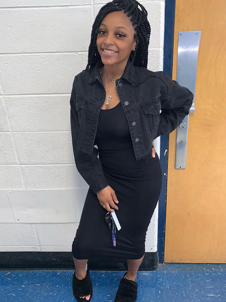 Long Sleeve Button Down Ripped Denim Jacket