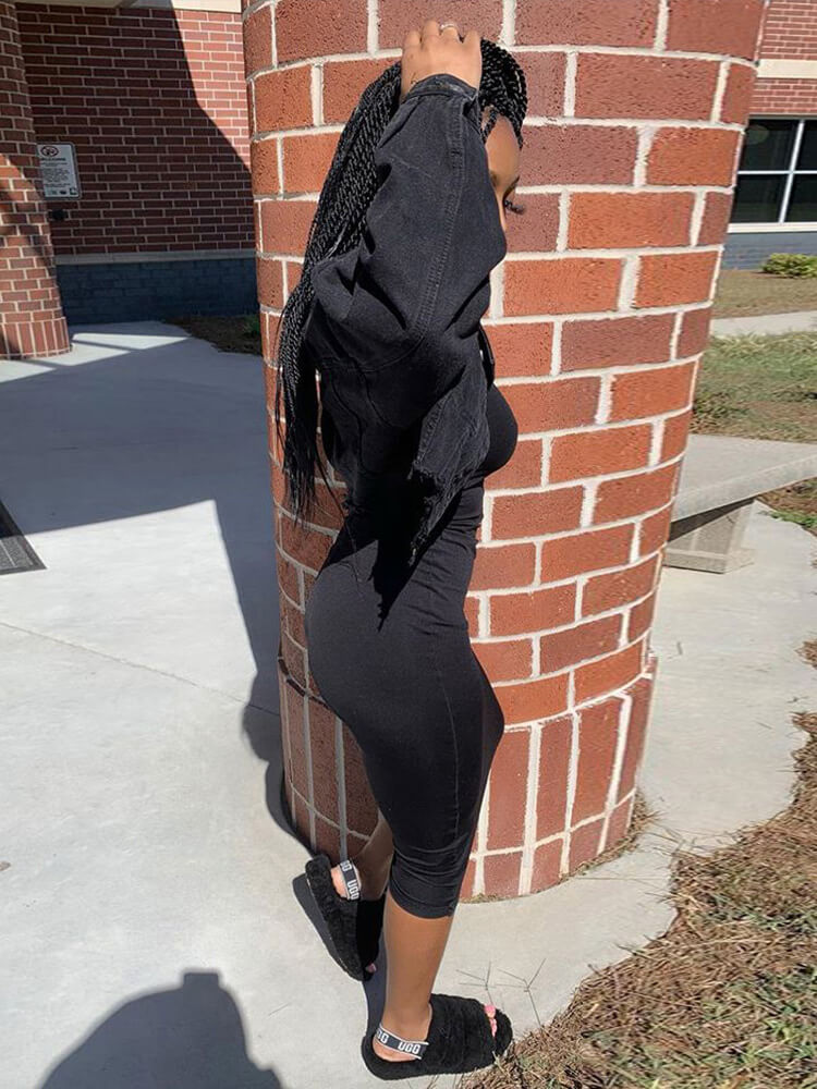 Long Sleeve Button Down Ripped Denim Jacket