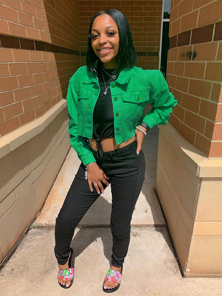 Long Sleeve Button Down Ripped Denim Jacket