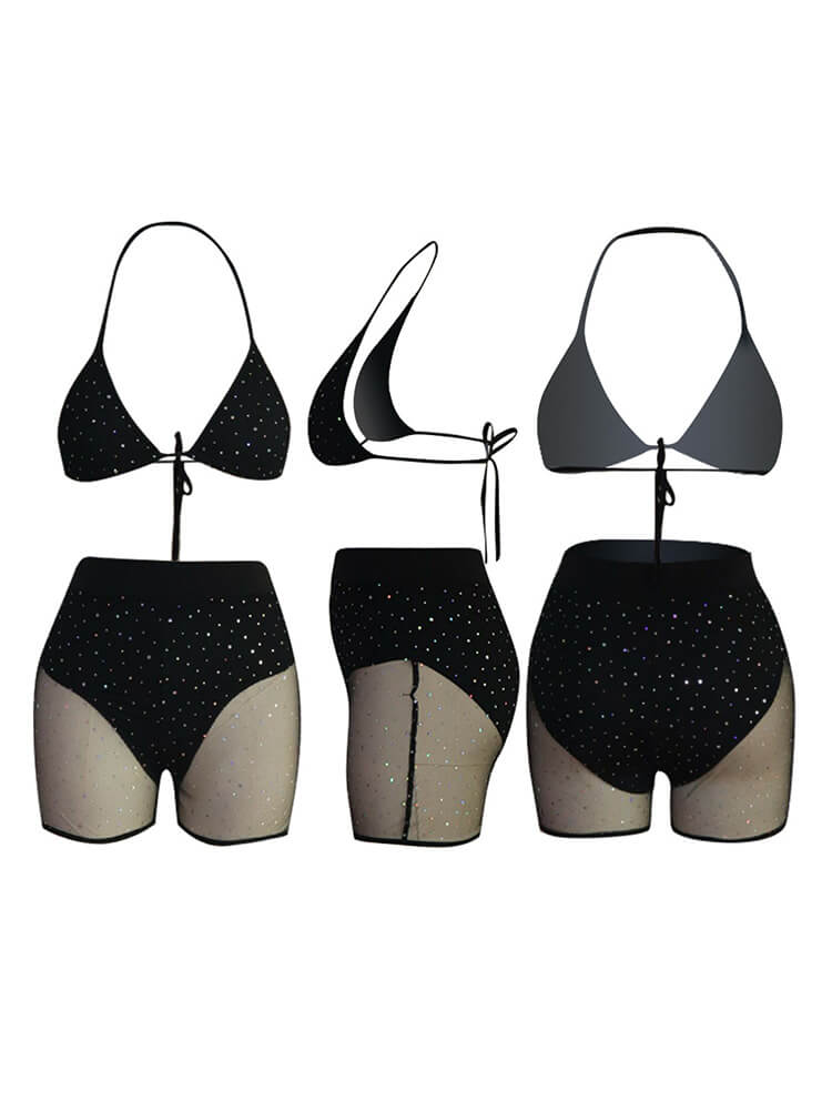 2 Pieces Mesh Sequins Bikini Swimsuit