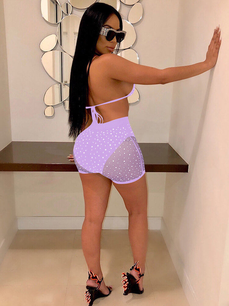 2 Pieces Mesh Sequins Bikini Swimsuit