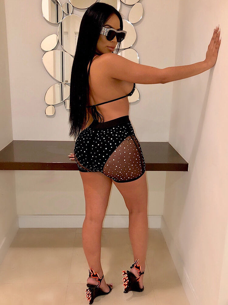 2 Pieces Mesh Sequins Bikini Swimsuit