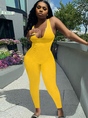 Solid Color Slit Scoop Neck Ottoman Rib Bodycon Jumpsuit
