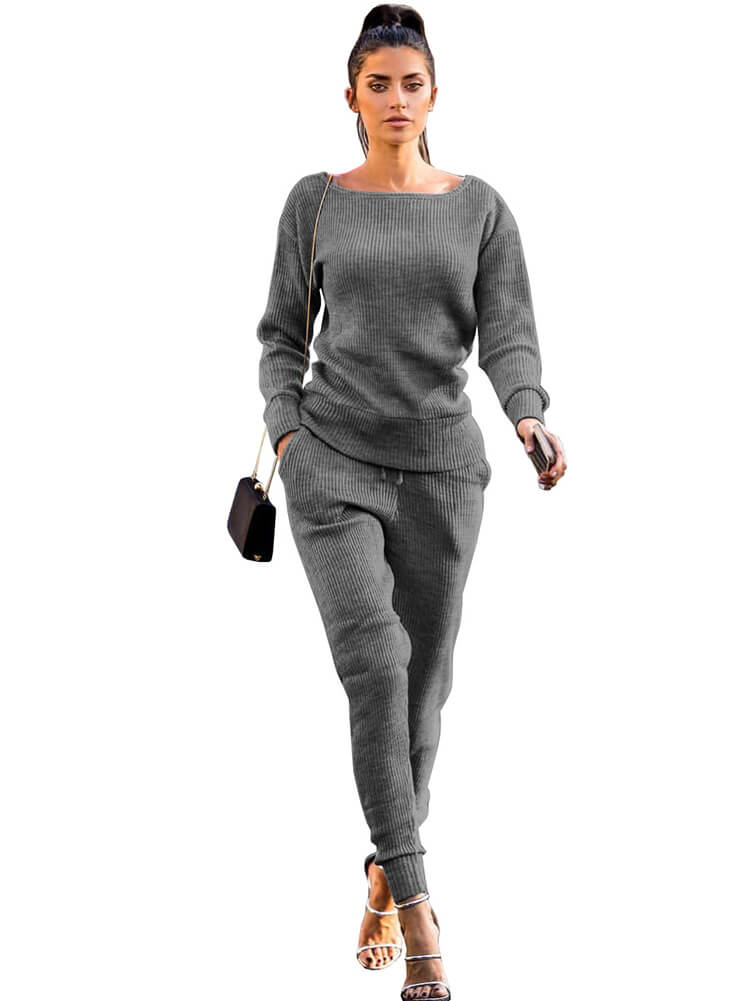 Two Piece Pullover Solid Color Top Pants Set