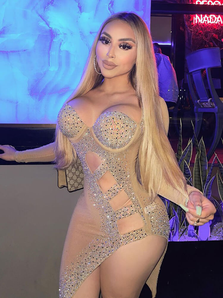 Long Sleeve Sequins Hollow Out Mini Dress