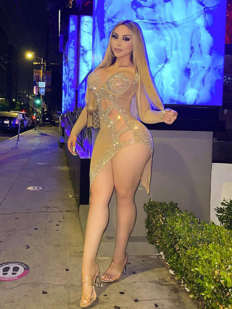 Long Sleeve Sequins Hollow Out Mini Dress