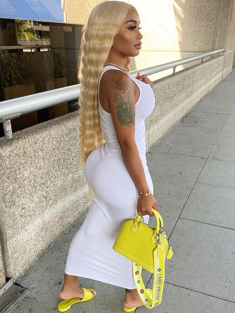 Solid Color Sleeveless Racerback Rib Bodycon Maxi Dress