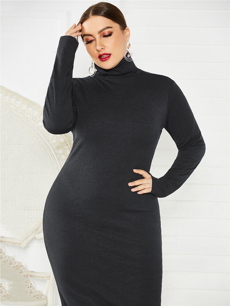 Plus Size Ribbed Pullover Knit Sweater Dress