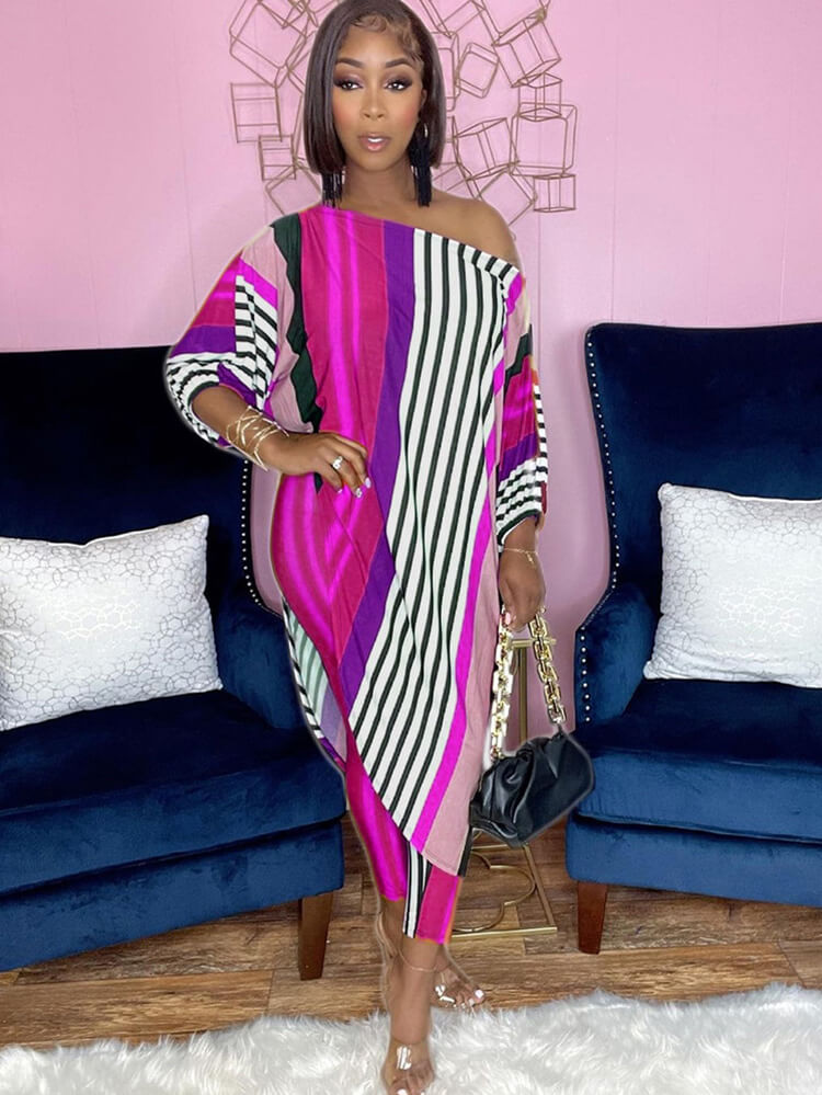 Two Piece Printed Irregular Top Skinny Long Pants