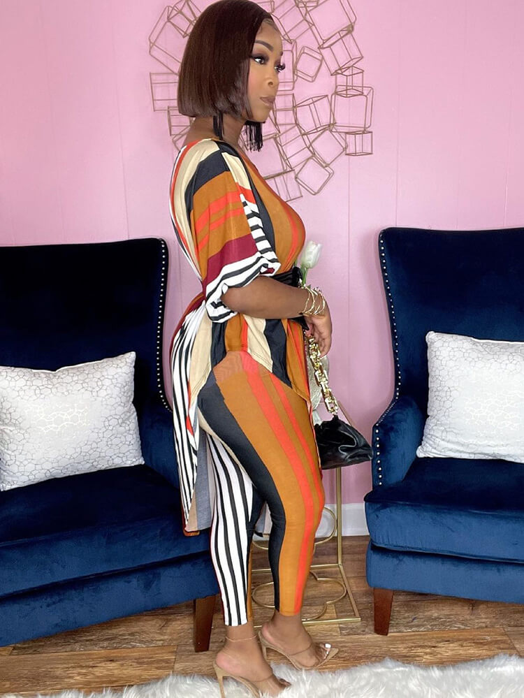 Two Piece Printed Irregular Top Skinny Long Pants