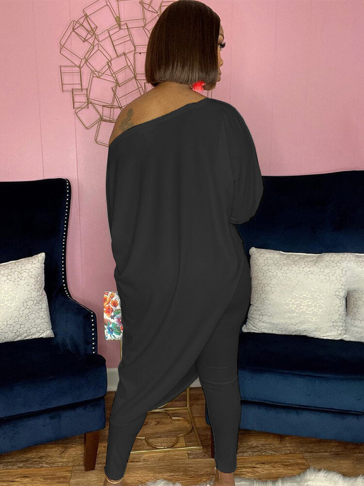 Two Piece Printed Irregular Top Skinny Long Pants