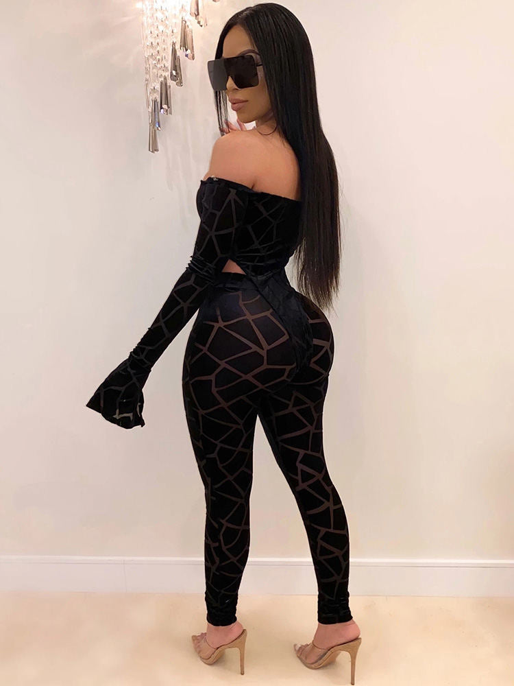 Two Pieces Print Off Shoulder Pants Sets