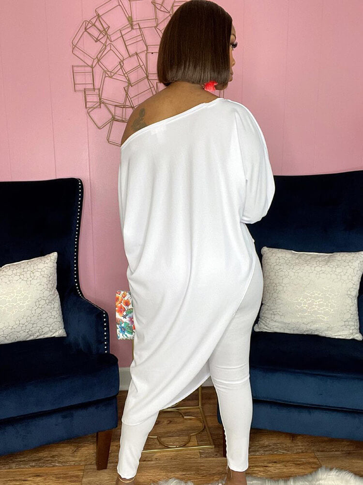 Two Piece Printed Irregular Top Skinny Long Pants