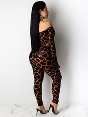 Two Pieces Print Off Shoulder Pants Sets