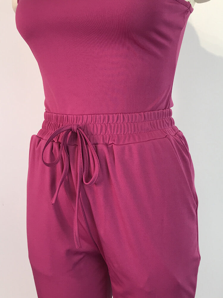 2 Piece Sleeveless Solid Color Tank Top Pants Set