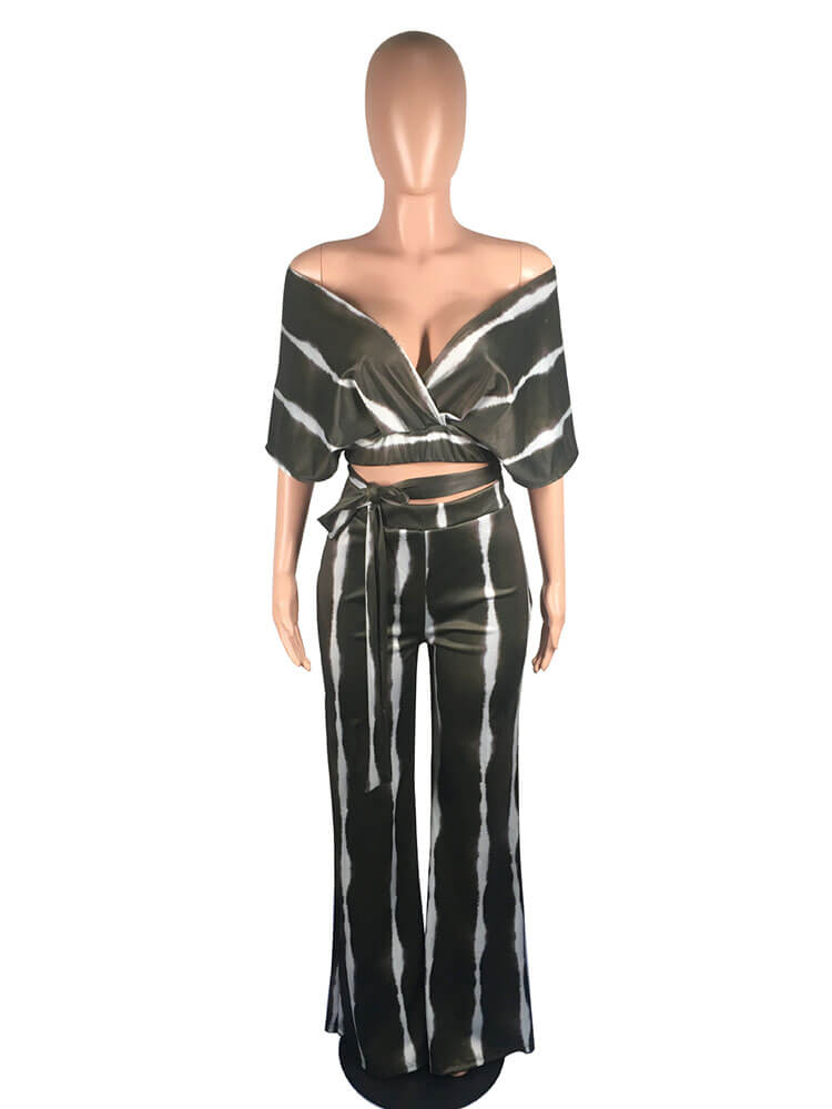 2 Pieces Tie Dye Off Shoulder Top Pants Set