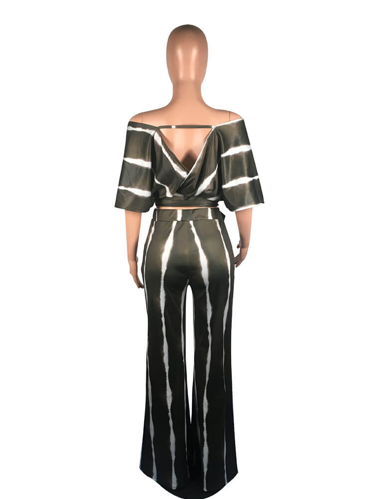 2 Pieces Tie Dye Off Shoulder Top Pants Set