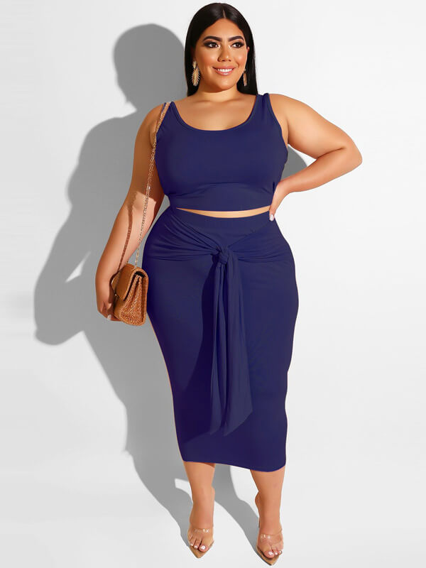 Plus Size Two Piece Tank Top Maxi Skirts Set