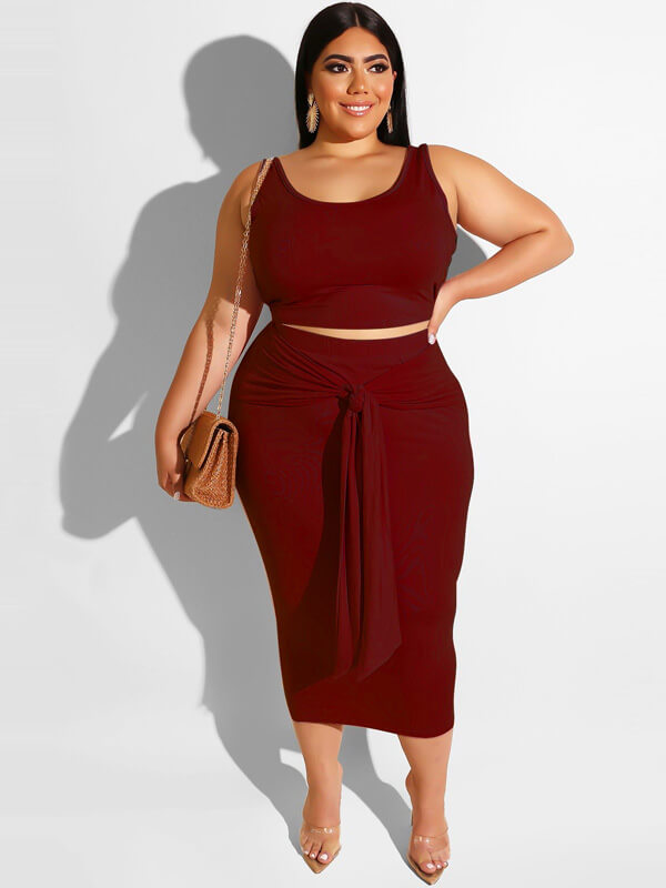 Plus Size Two Piece Tank Top Maxi Skirts Set