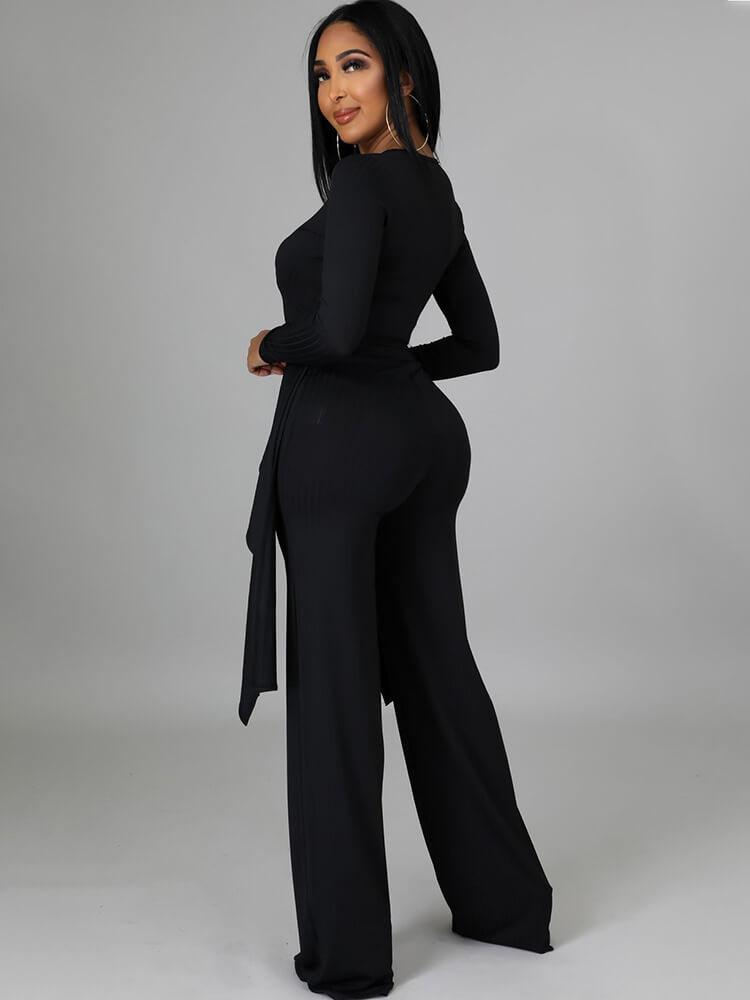 Two Pieces Irregular Lace Up V Neck Top Long Pants