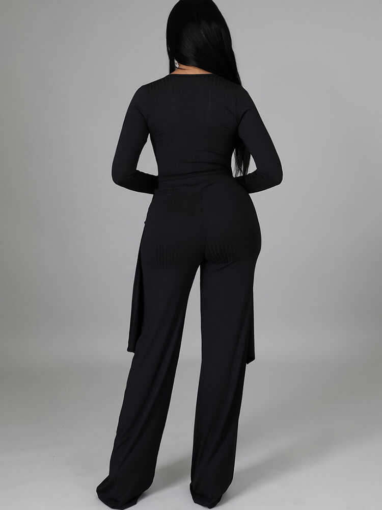 Two Pieces Irregular Lace Up V Neck Top Long Pants