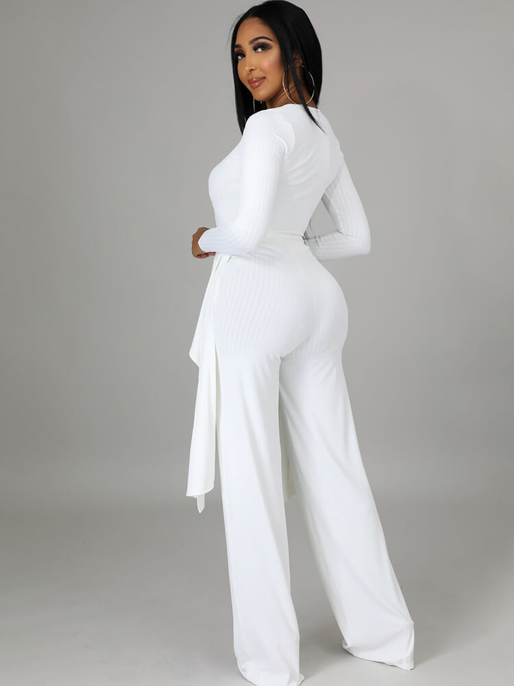 Two Pieces Irregular Lace Up V Neck Top Long Pants