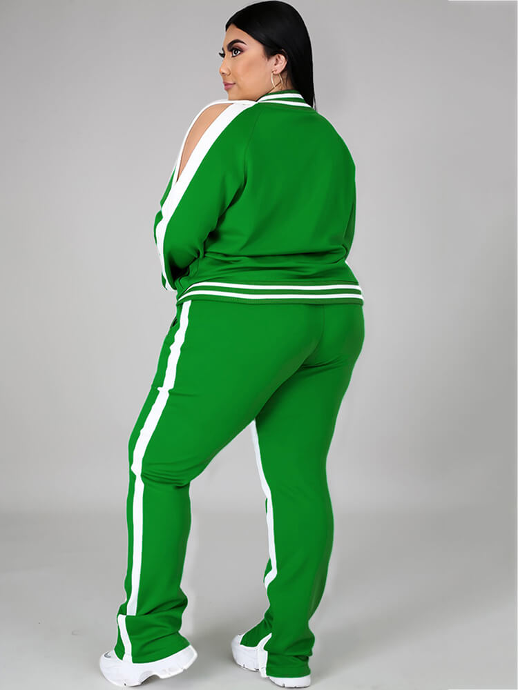Plus Size Cold Shoulder Jacket Pants Set