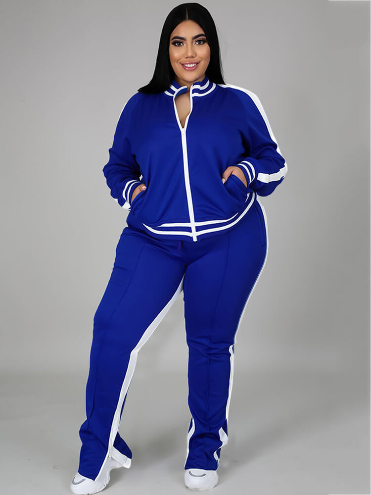 Plus Size Cold Shoulder Jacket Pants Set