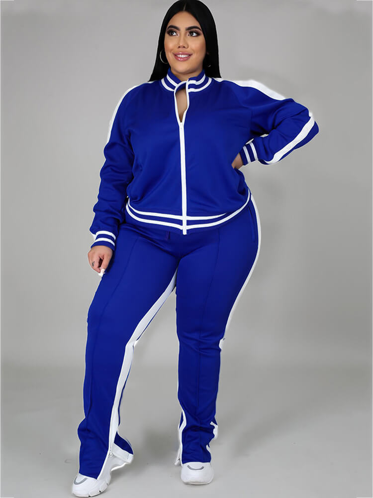 Plus Size Cold Shoulder Jacket Pants Set