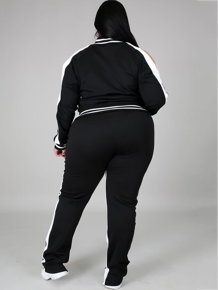 Plus Size Cold Shoulder Jacket Pants Set