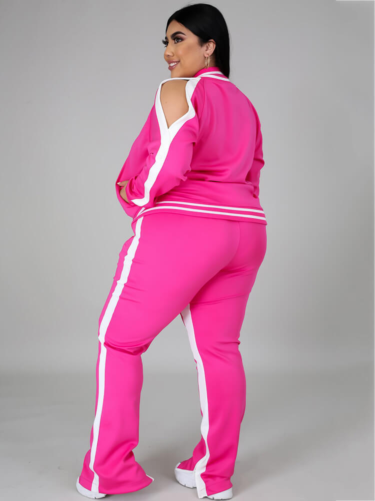 Plus Size Cold Shoulder Jacket Pants Set