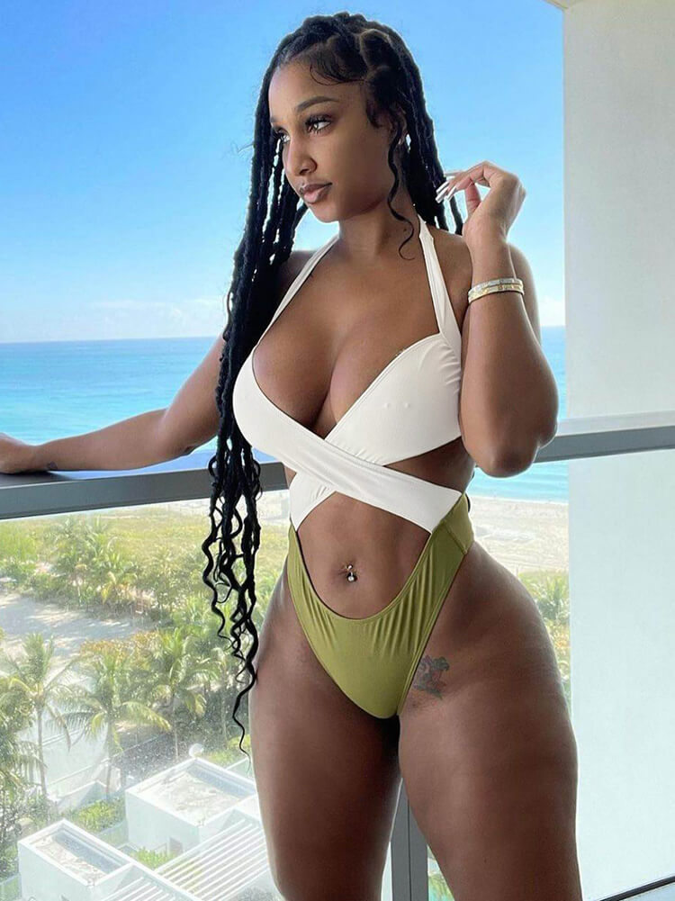 One Piece Halter Criss Cross Wrap Bikini Bandage Swimsuit