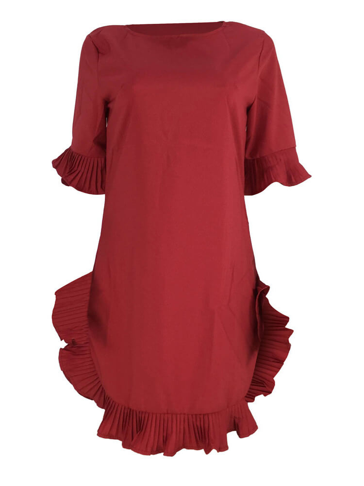 Cute Bell Sleeve Ruffle Hem Swing Tunic Mini Dress