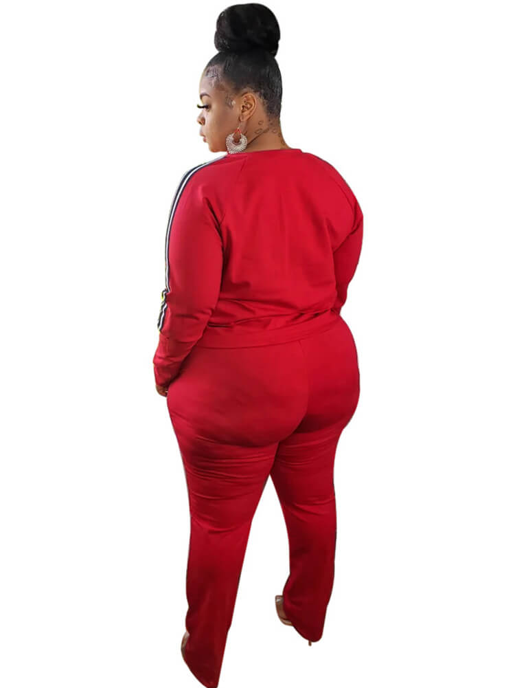 Plus Size Two Piece Stripe Long Sleeve Top Pants Set