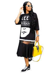 Letter Print Mesh Patchwork Layered T-shirt Dress