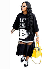Letter Print Mesh Patchwork Layered T-shirt Dress