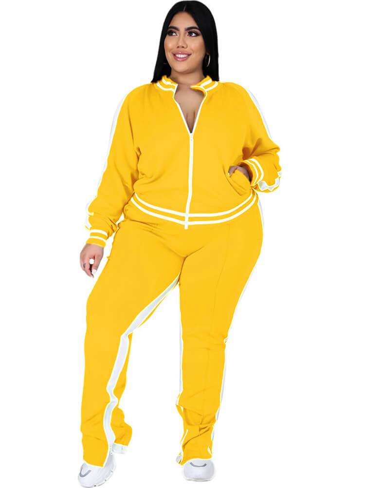 Plus Size Cold Shoulder Jacket Pants Set