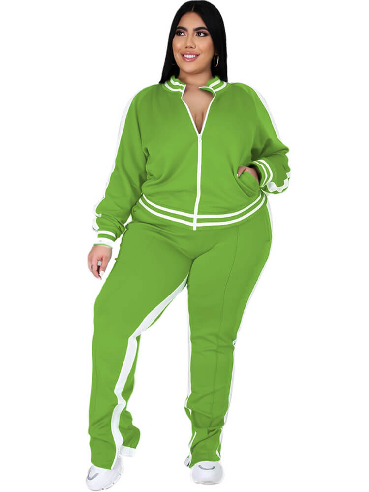 Plus Size Cold Shoulder Jacket Pants Set