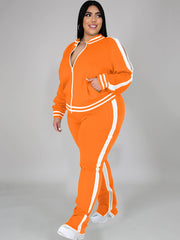 Plus Size Cold Shoulder Jacket Pants Set