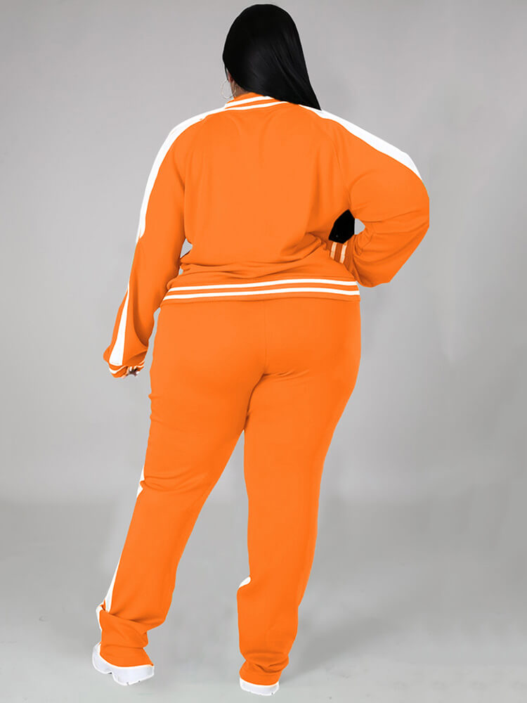 Plus Size Cold Shoulder Jacket Pants Set