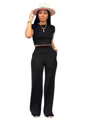 Slim Crop Top Wide Leg Pants Set