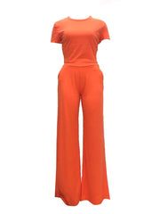 Slim Crop Top Wide Leg Pants Set