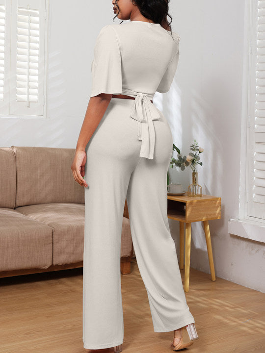 Two Piece Crop Top Drawstring Long Pants