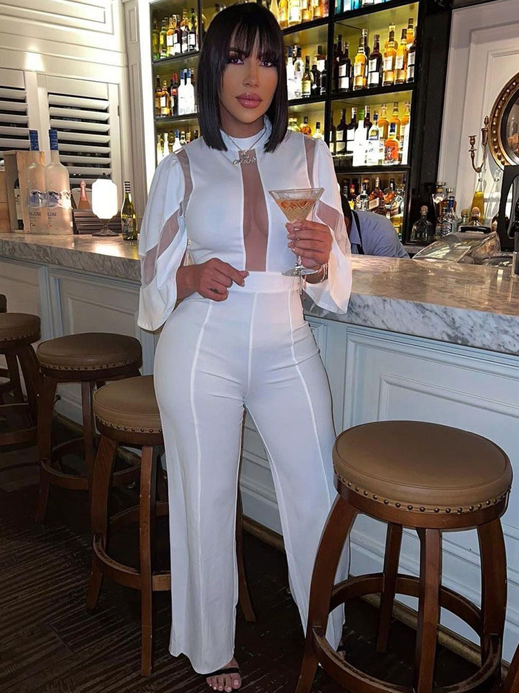Mesh Patchwork Half Sleeve Bodycon Jumpsuit
