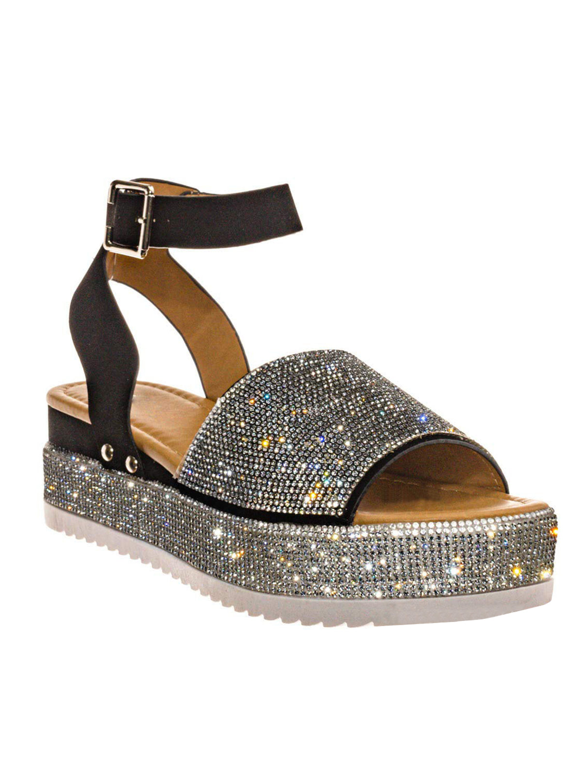 Rhinestone Platform Open Toe Wedge Sandal