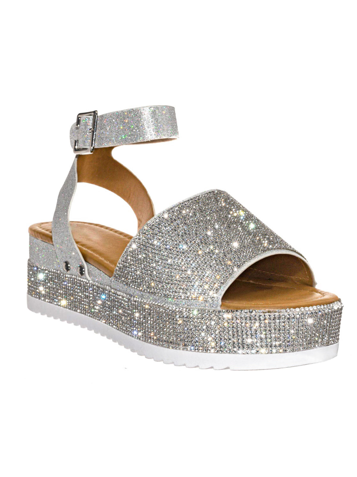 Rhinestone Platform Open Toe Wedge Sandal